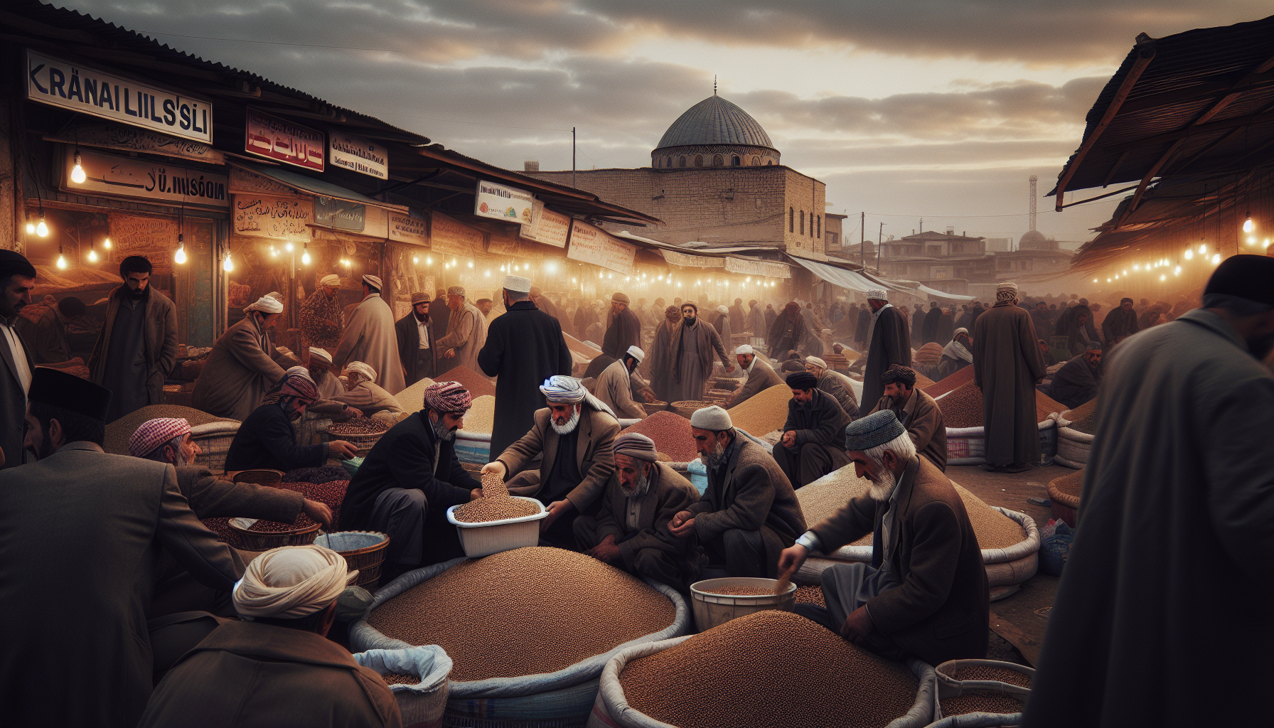 Tahıl Pazarında Sabahın Erken Saatlerinde Alışveriş Gürültüsü